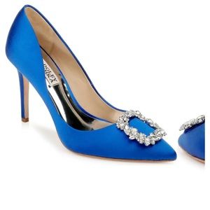 Blue Satin Embellished Pumps